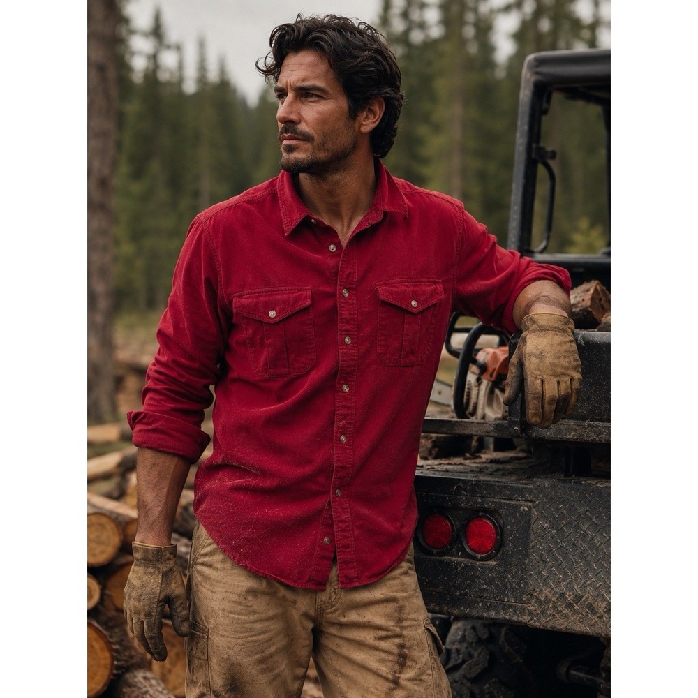 VTG Eddie Bauer Chamois Shirt Men's L Red 100% Cotton Heavy Brushed Flannel Y2K